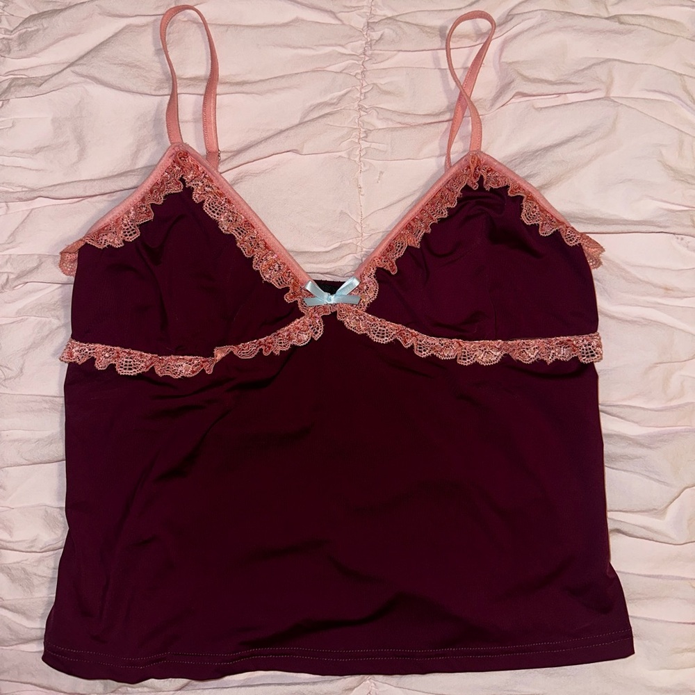 Motel Rocks Burgundy and Pink Lace Chemise